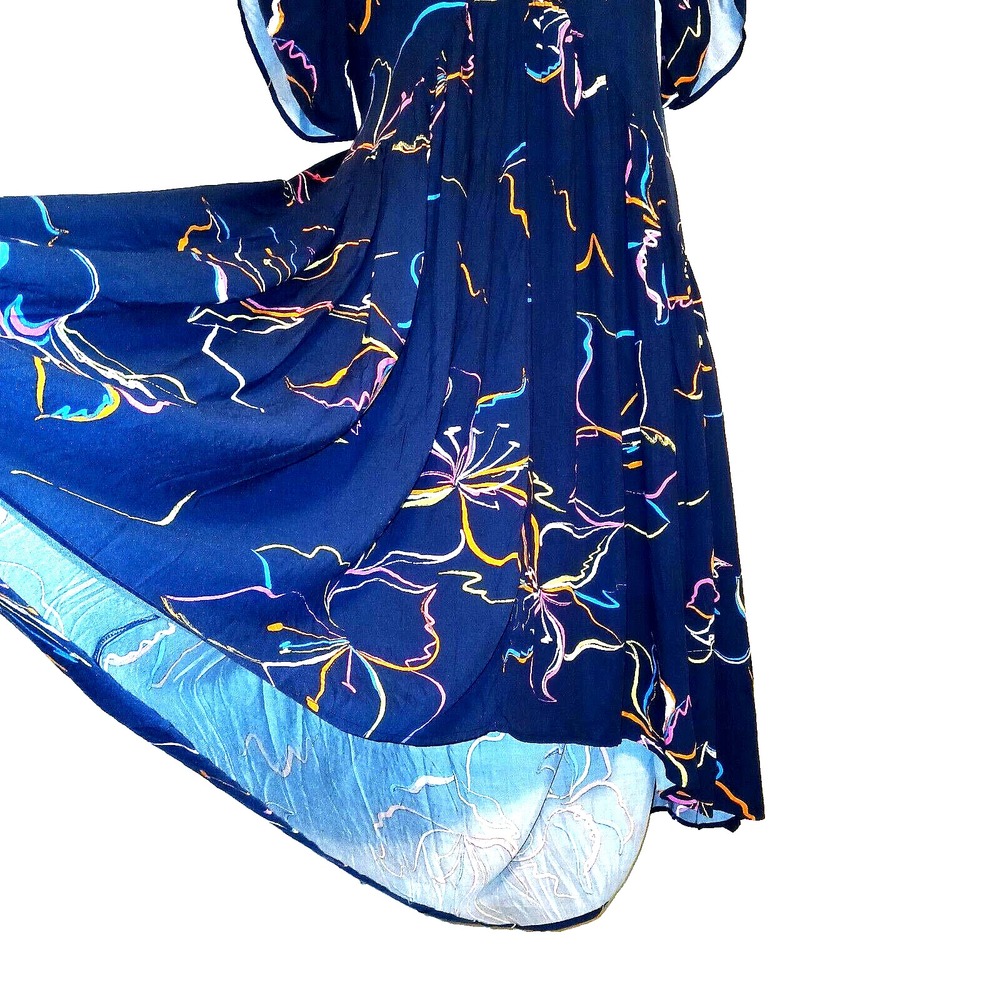 Avenue Val Print Women Maxi Dress 20 Blue Lily Flower Bohemian High Low Flowy - Picture 6 of 10